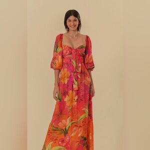 FARM Rio Pink and Orange Floral Midi Dress